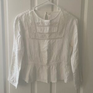 Anthropologie Cream Eyelet Peplum Blouse